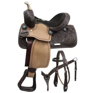 10" DOUBLE T PONY SADDLE SET WITH BLUE CRYSTAL RHINESTONES