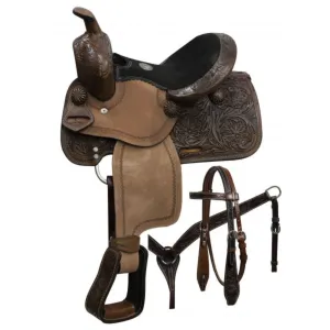 10" DOUBLE T PONY SADDLE SET WITH COPPER COLORED STARBURST CONCHOS