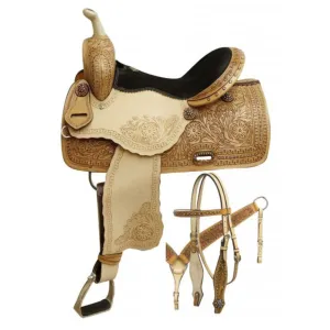 14", 15", 16" DOUBLE T BARREL STYLE SADDLE WITH RAINBOW CRYSTAL RHINESTONES