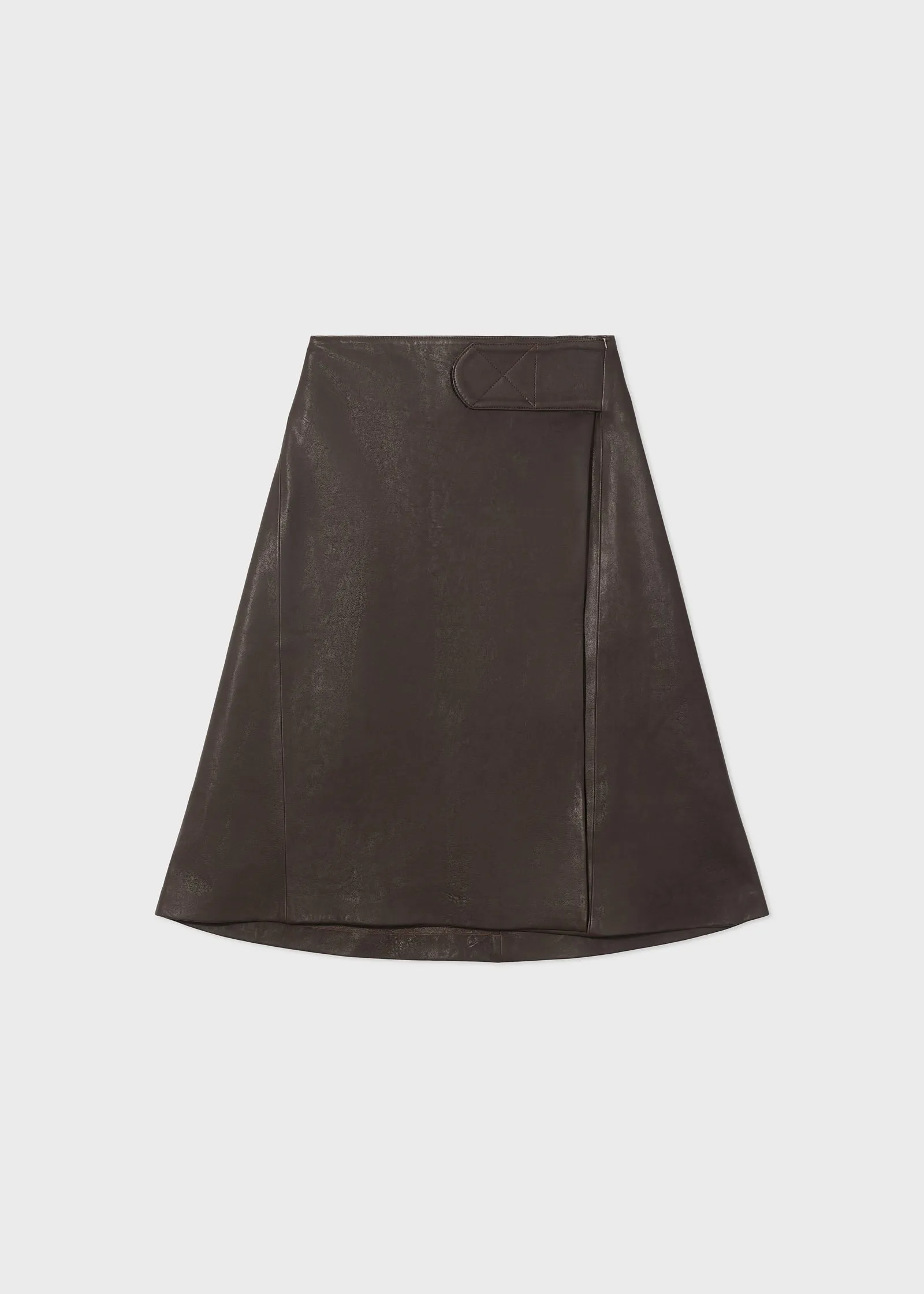 A-Line Wrap Skirt in Leather - Chocolate