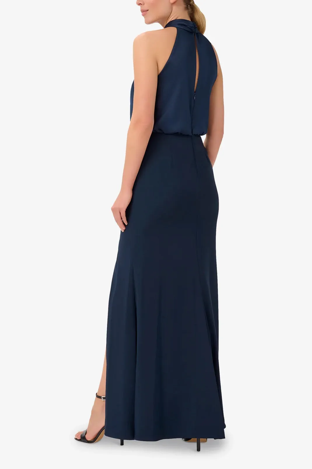 Adrianna Papell Halter Neck Sleeveless Back Zipper Sleeveless Side Slit Long Dress