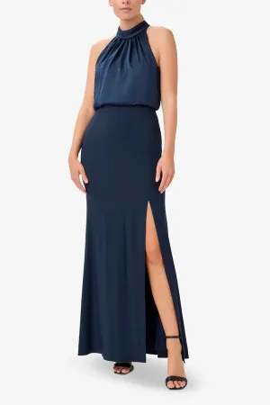 Adrianna Papell Halter Neck Sleeveless Back Zipper Sleeveless Side Slit Long Dress