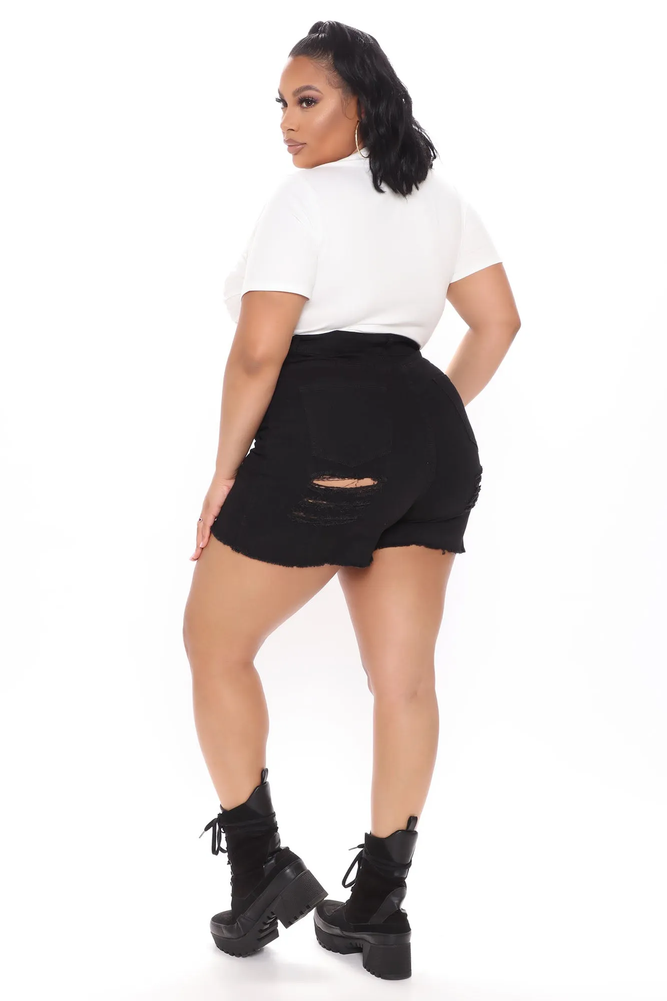 All The Booty Ripped Denim Shorts - Black