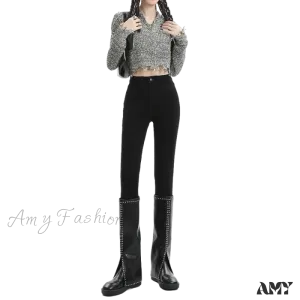 Amy Fashion - Winter Women Thick Velvet High Waist Skinny Casual Lady Denim Pencil Pants Plus Size Fleece Warm Slim Fit Stretch Trousers Jean