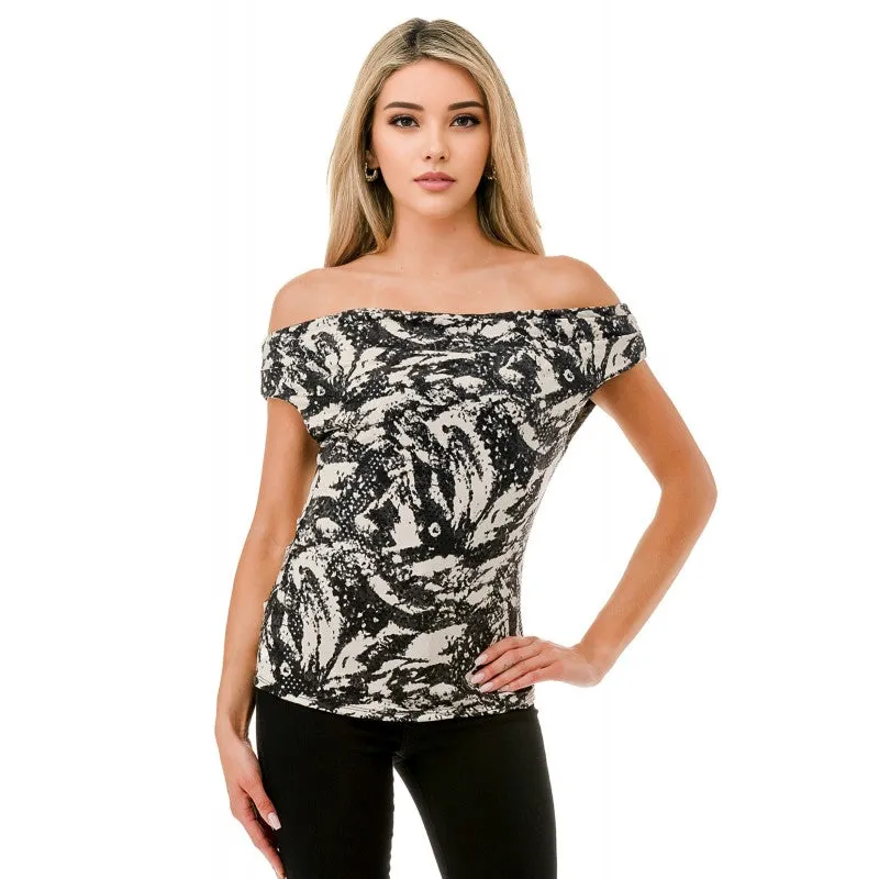 Ariella Printed Off the Shoulder Top