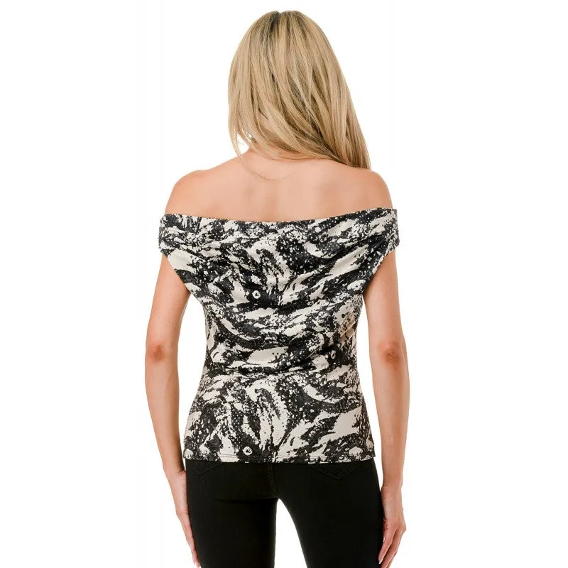 Ariella Printed Off the Shoulder Top