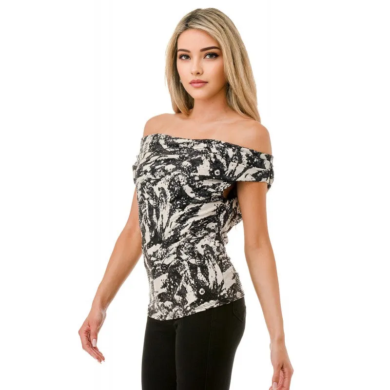 Ariella Printed Off the Shoulder Top
