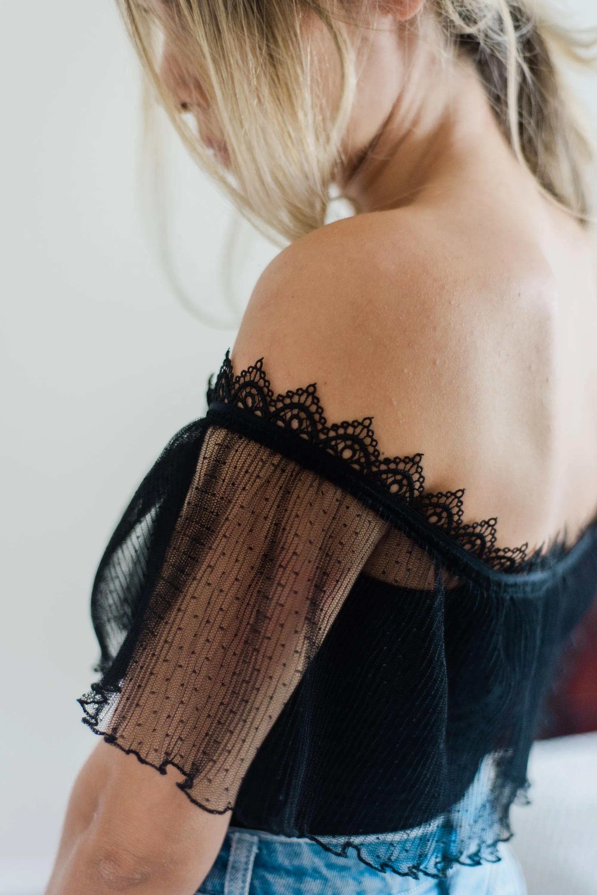 Aster Black Off The Shoulder Crop Top