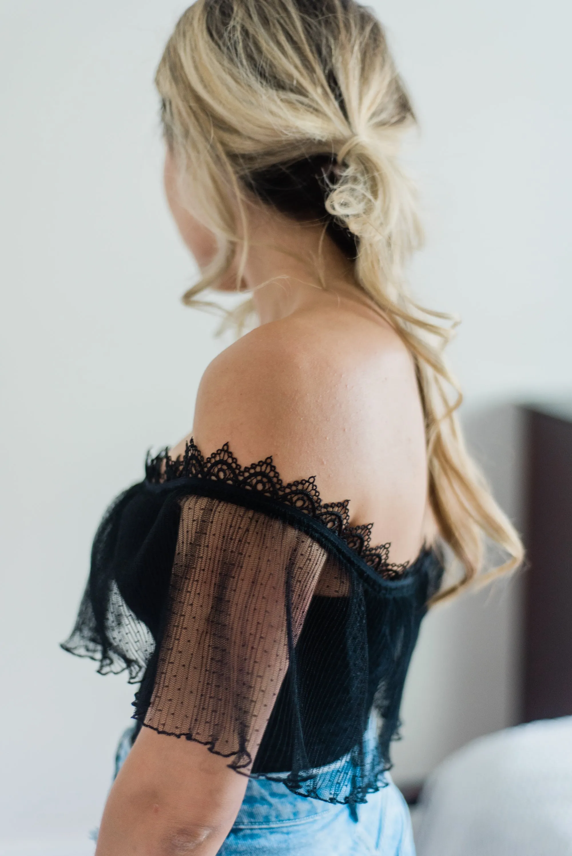 Aster Black Off The Shoulder Crop Top