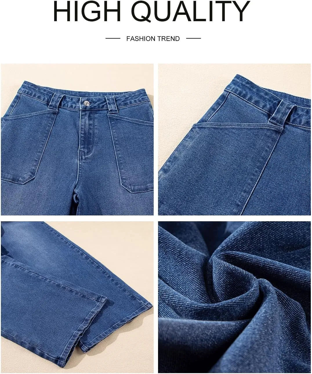 Astylish Women??s High Waisted Straight Leg Jeans Stretchy Wide Leg Jeans Trendy Denim Pants