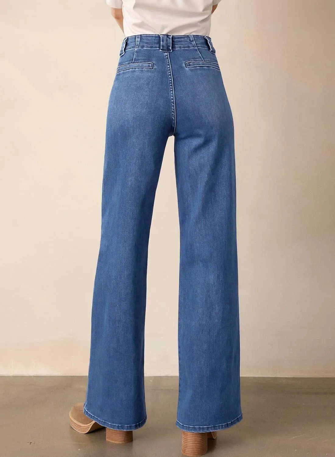 Astylish Women??s High Waisted Straight Leg Jeans Stretchy Wide Leg Jeans Trendy Denim Pants