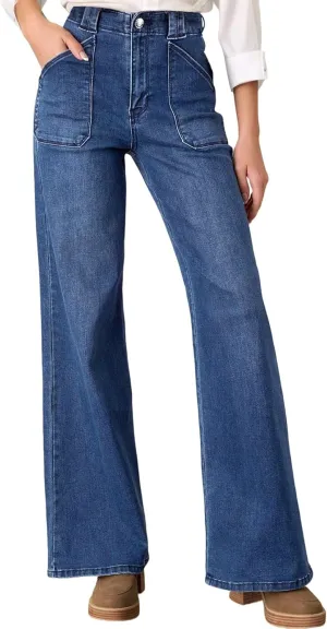 Astylish Women??s High Waisted Straight Leg Jeans Stretchy Wide Leg Jeans Trendy Denim Pants