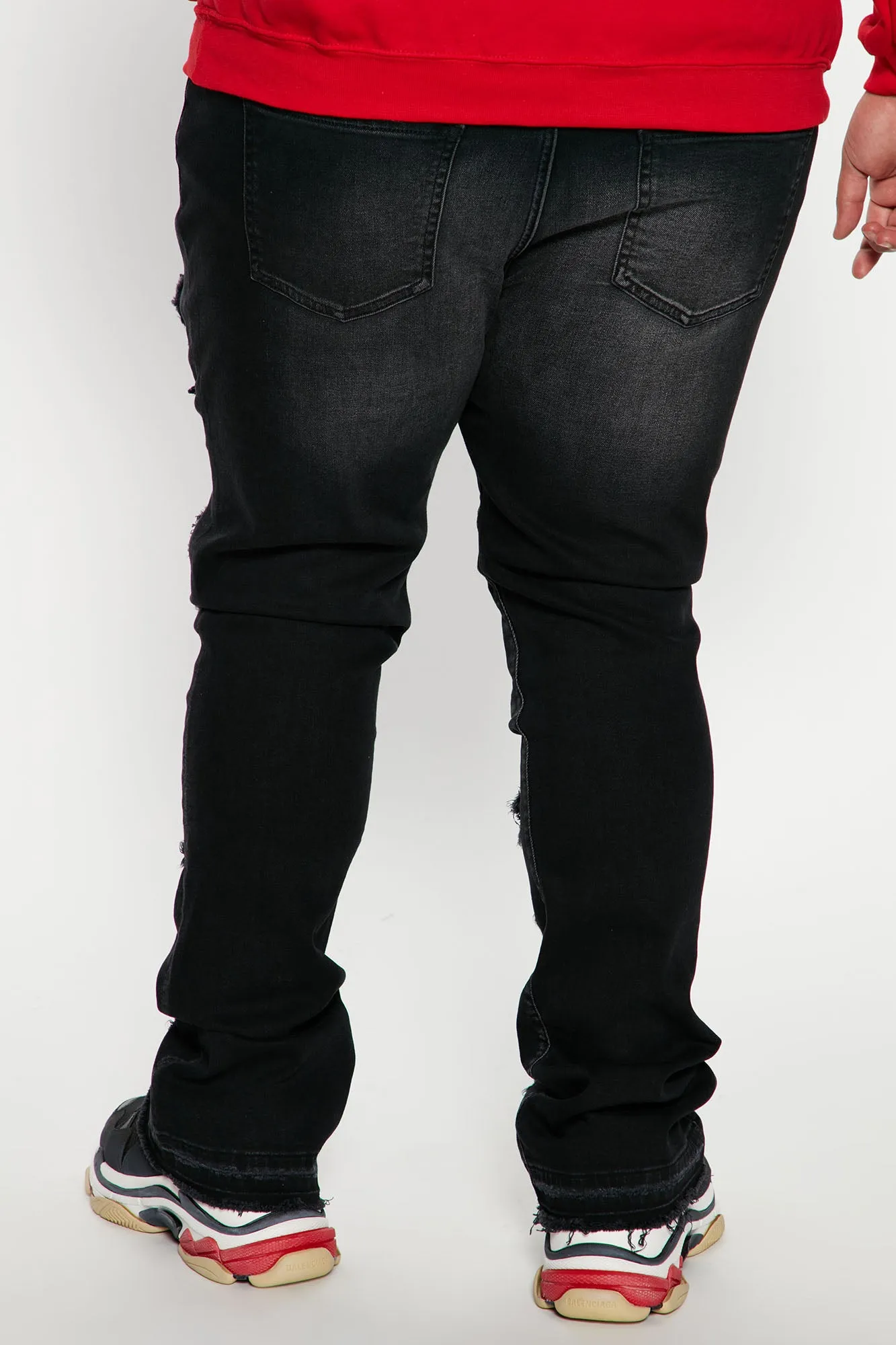 Back Me Up Ripped Stacked Skinny Flared Jeans - Black Wash