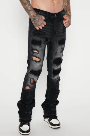Back Me Up Ripped Stacked Skinny Flared Jeans - Black Wash