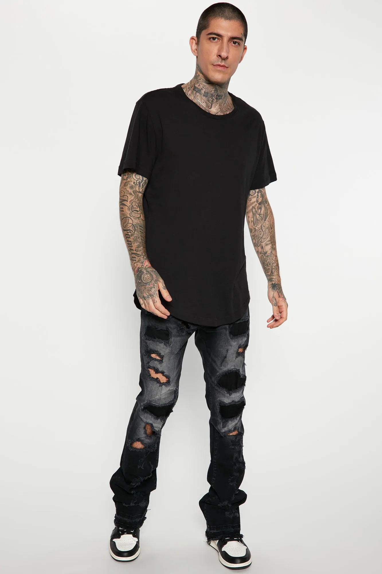 Back Me Up Ripped Stacked Skinny Flared Jeans - Black Wash