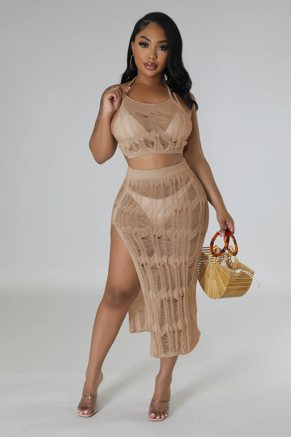 Beach vest, woolen half skirt, slit sexy set AY2765