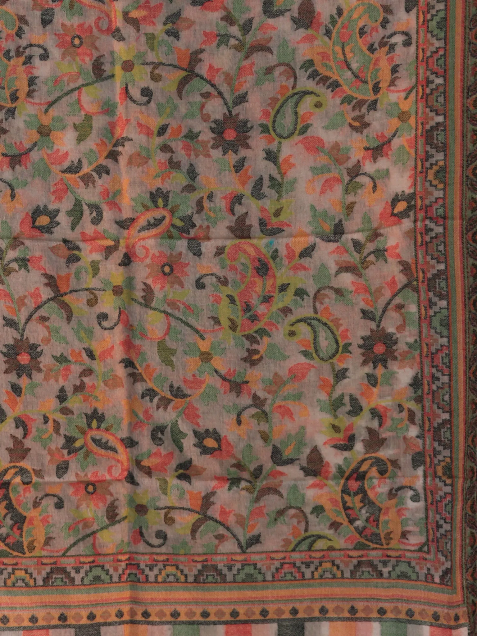 Beige Multicolor Kani Jamawari Pure Cashmere Wool Stole - S200541