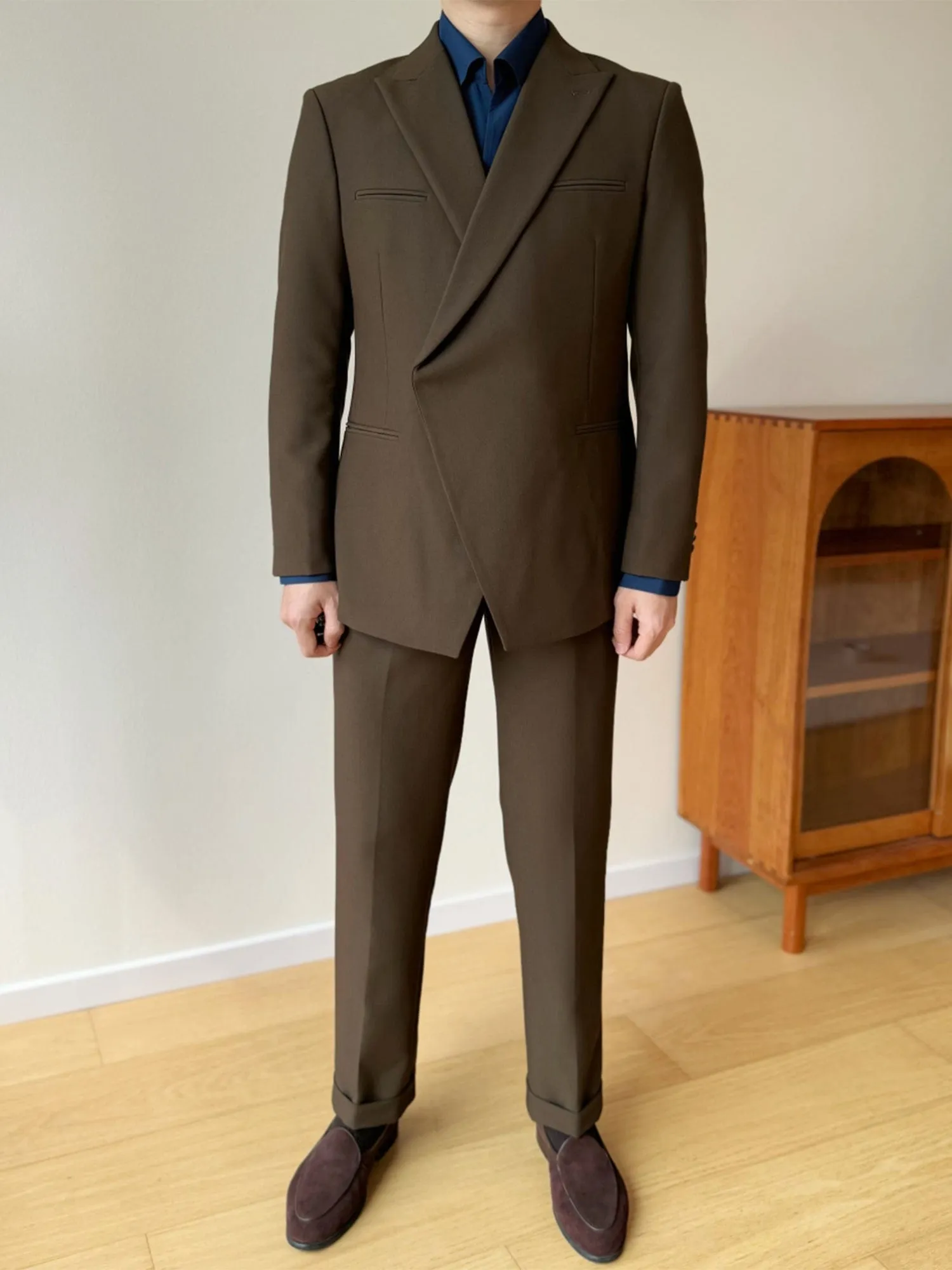 Black 2 piece Casual Slim Fit Peak Lapel Solid Color Men's Suit (Blazer Pants)