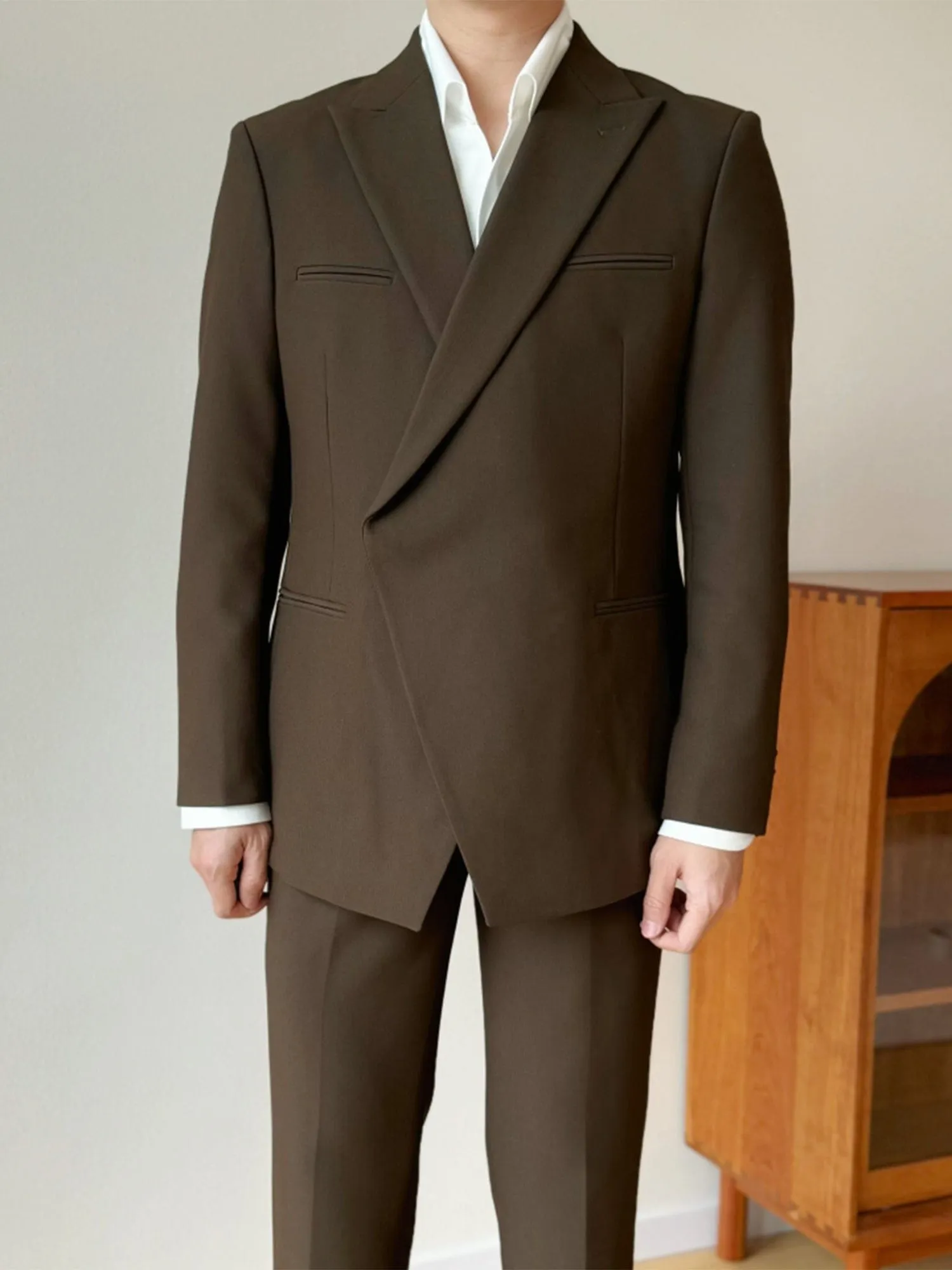 Black 2 piece Casual Slim Fit Peak Lapel Solid Color Men's Suit (Blazer Pants)