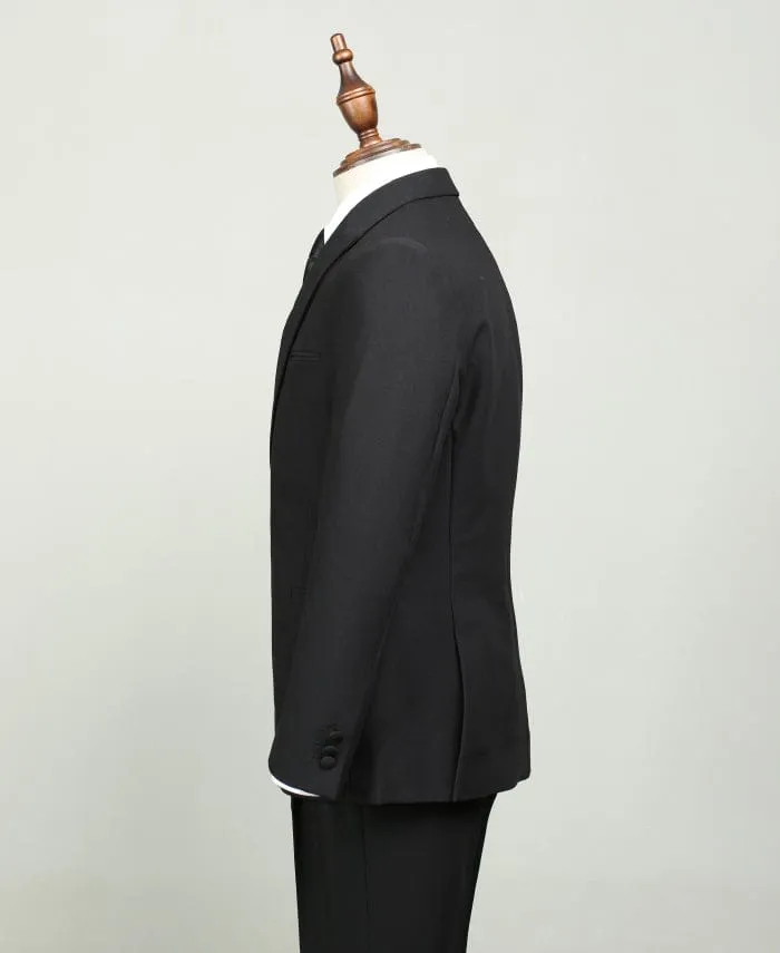 Black 2 piece Casual Slim Fit Peak Lapel Solid Color Men's Suit (Blazer Pants)