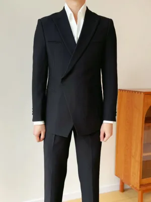Black 2 piece Casual Slim Fit Peak Lapel Solid Color Men's Suit (Blazer Pants)
