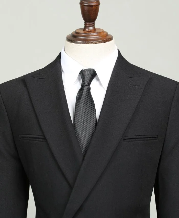 Black 2 piece Casual Slim Fit Peak Lapel Solid Color Men's Suit (Blazer Pants)