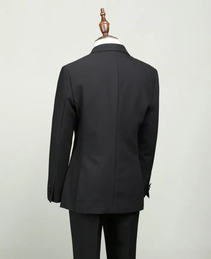 Black 2 piece Casual Slim Fit Peak Lapel Solid Color Men's Suit (Blazer Pants)