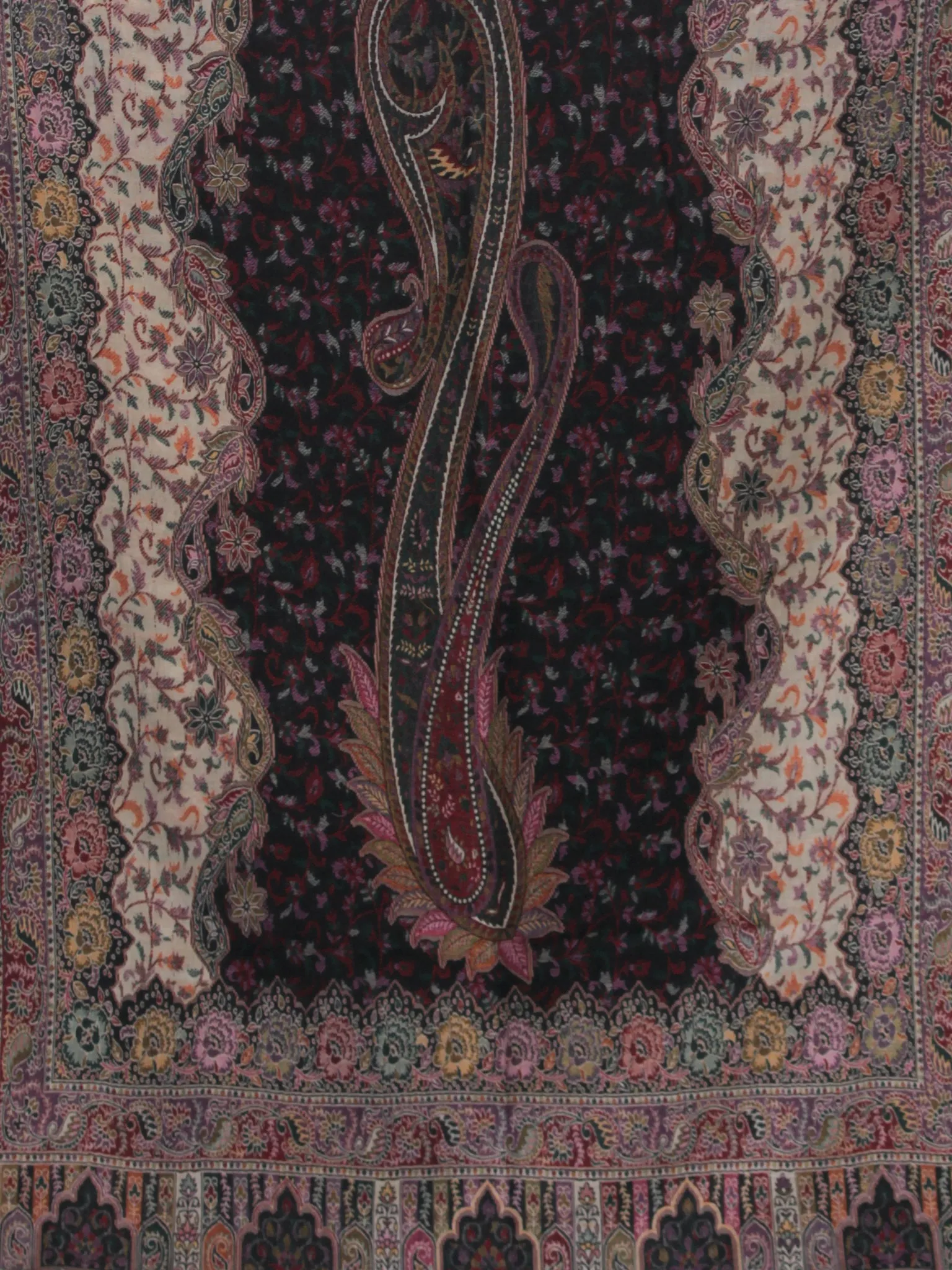 Black Beige Multi Color Kani Jamawar Pure Cashmere Woollen Stole  - S200562