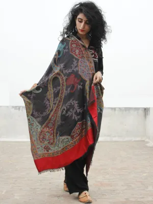 Black Maroon Green Blue Red Cashmere Jamawar Woven Modal Silk Stole - S6317182