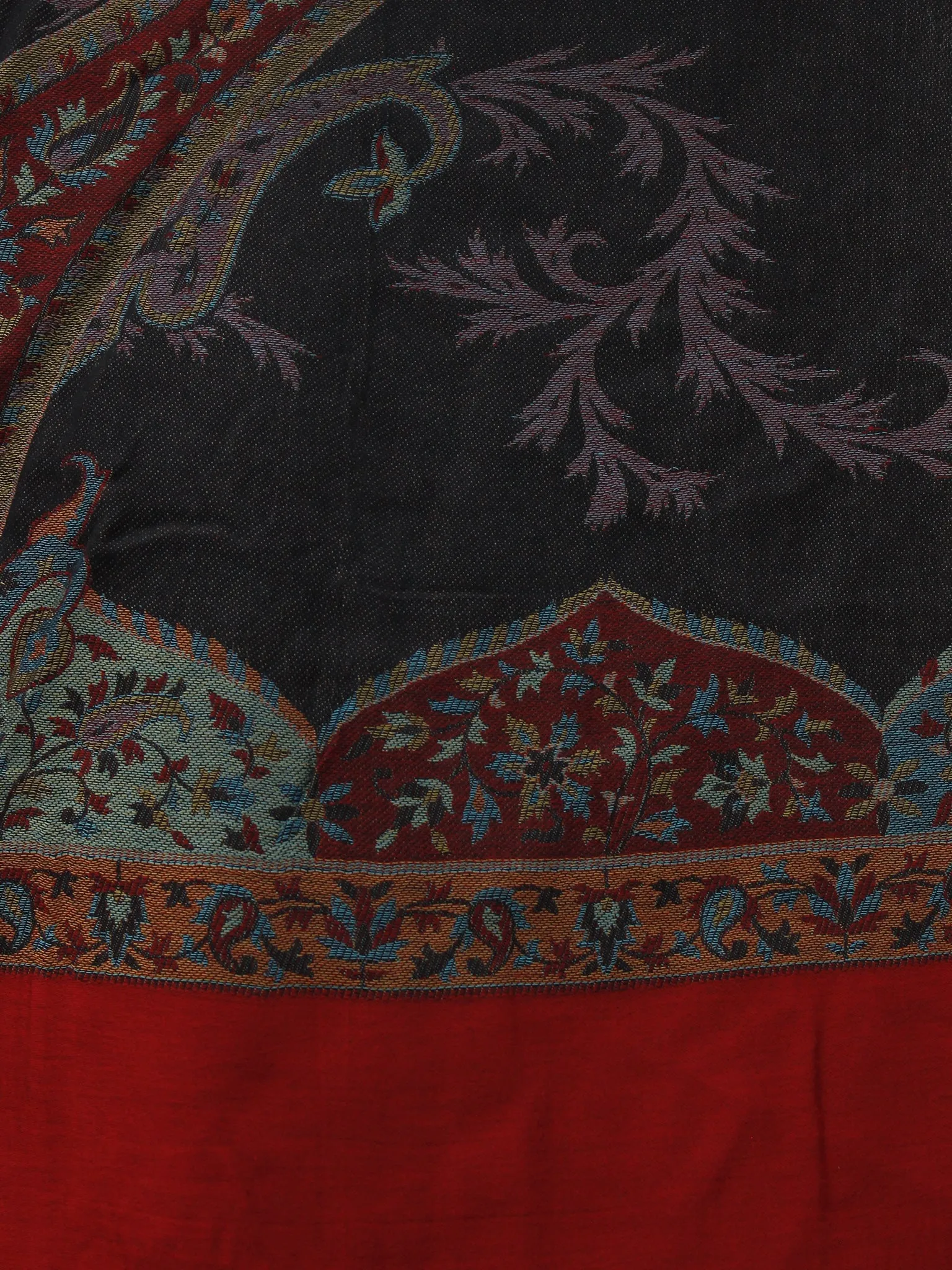 Black Maroon Green Blue Red Cashmere Jamawar Woven Modal Silk Stole - S6317182