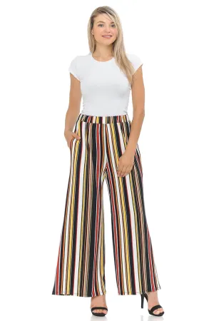 Black Red Striped Palazzo Pants With Pockets