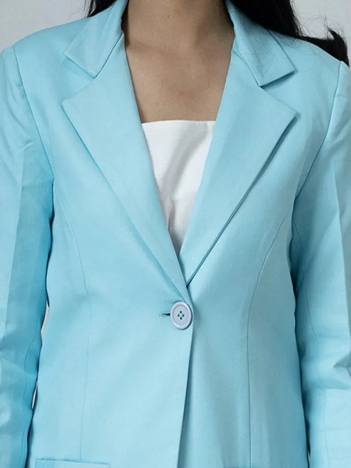 Blue Women's Corporate Poly Viscose Pant Suit