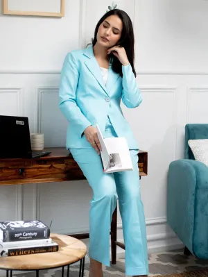 Blue Women's Corporate Poly Viscose Pant Suit