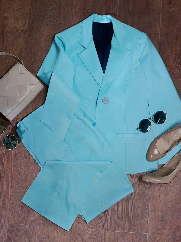 Blue Women's Corporate Poly Viscose Pant Suit