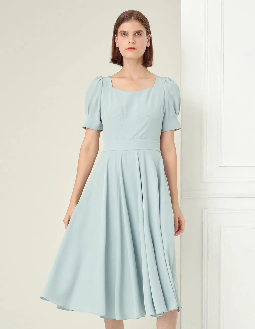 BORA AKSU Light mint green small square collar dress