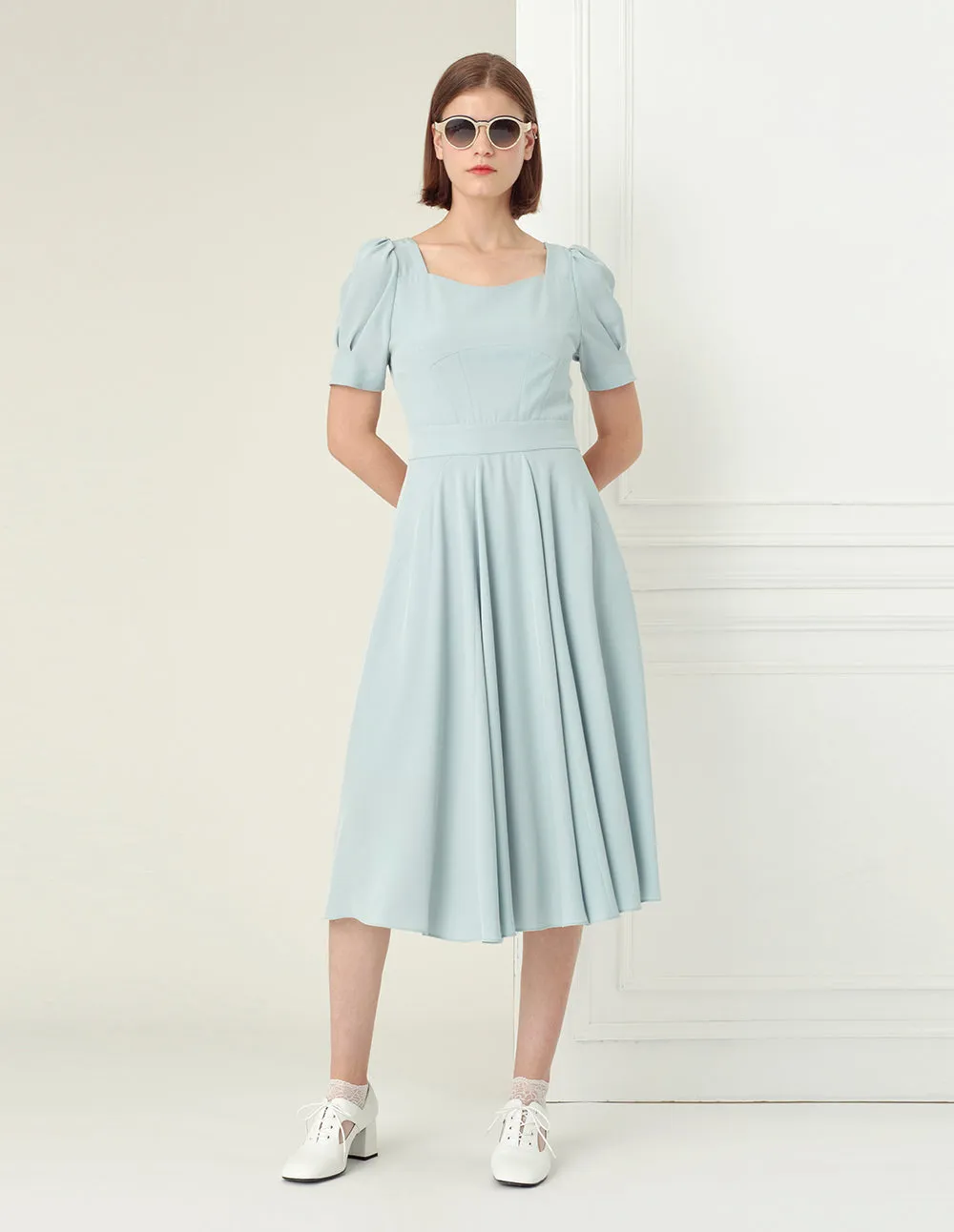 BORA AKSU Light mint green small square collar dress