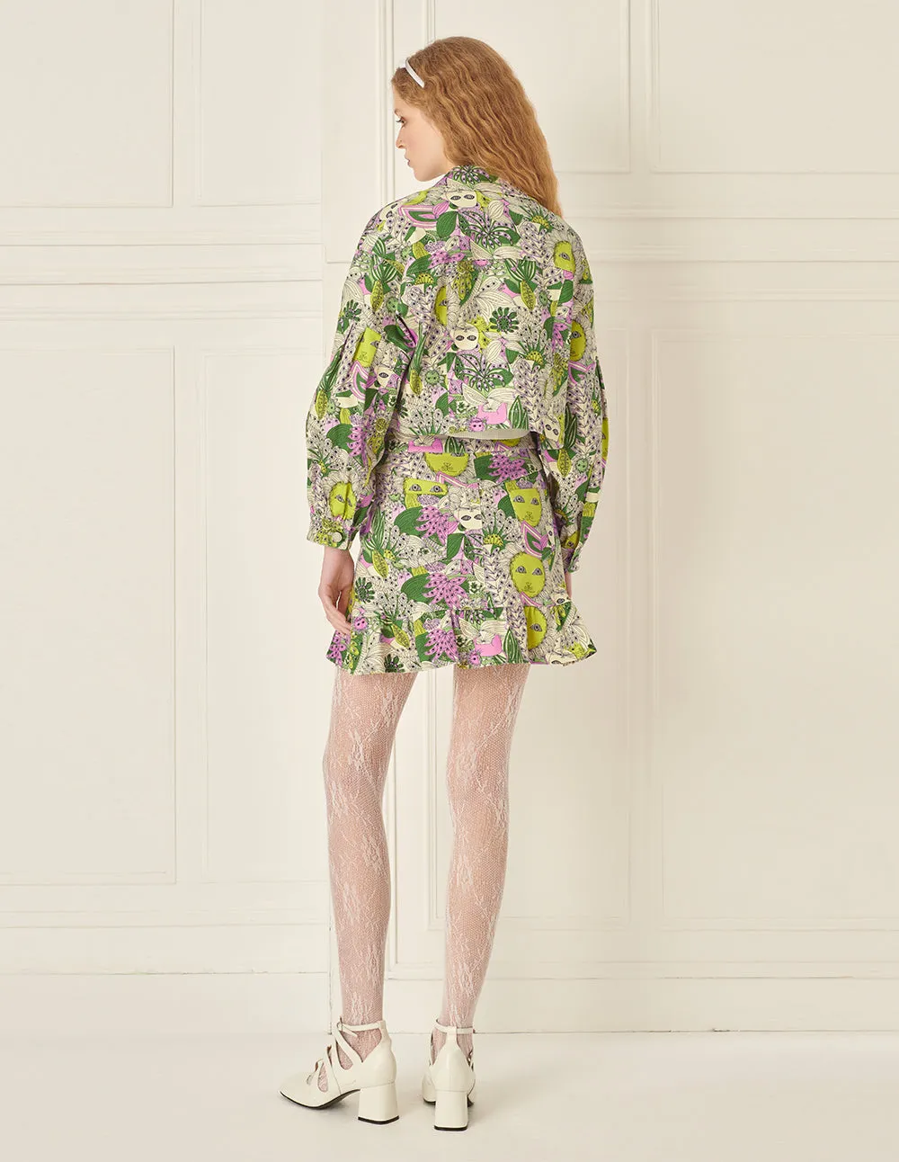 BORA AKSU Printed Slim Fit A-Line Denim Skirt