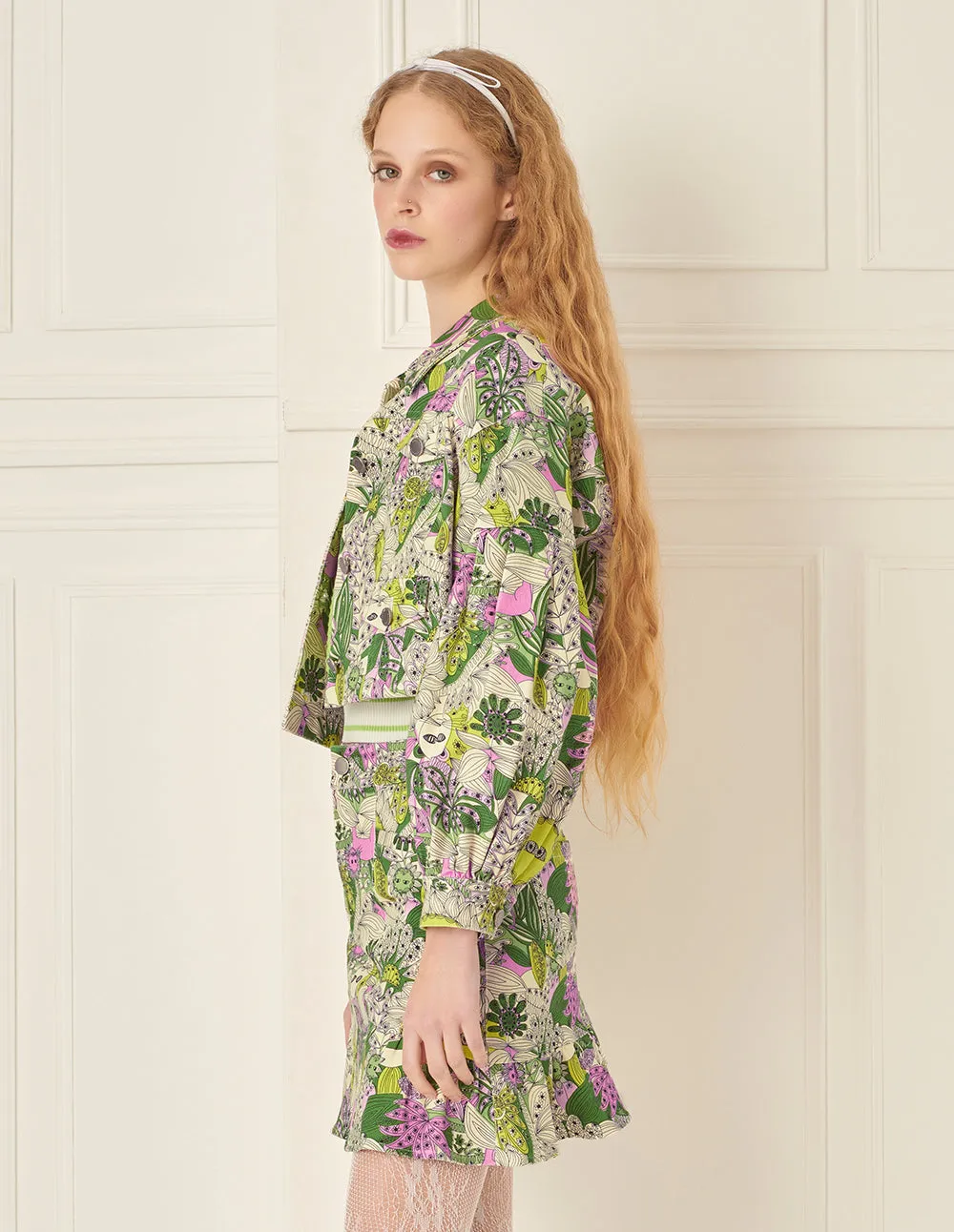BORA AKSU Printed Slim Fit A-Line Denim Skirt