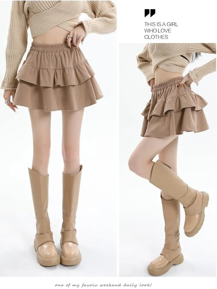 Corduroy Skirt Women Bubble Skirt Y2k Mini Skirt with Shorts Puffy Skirt Preppy Clothes Fall Aesthetic