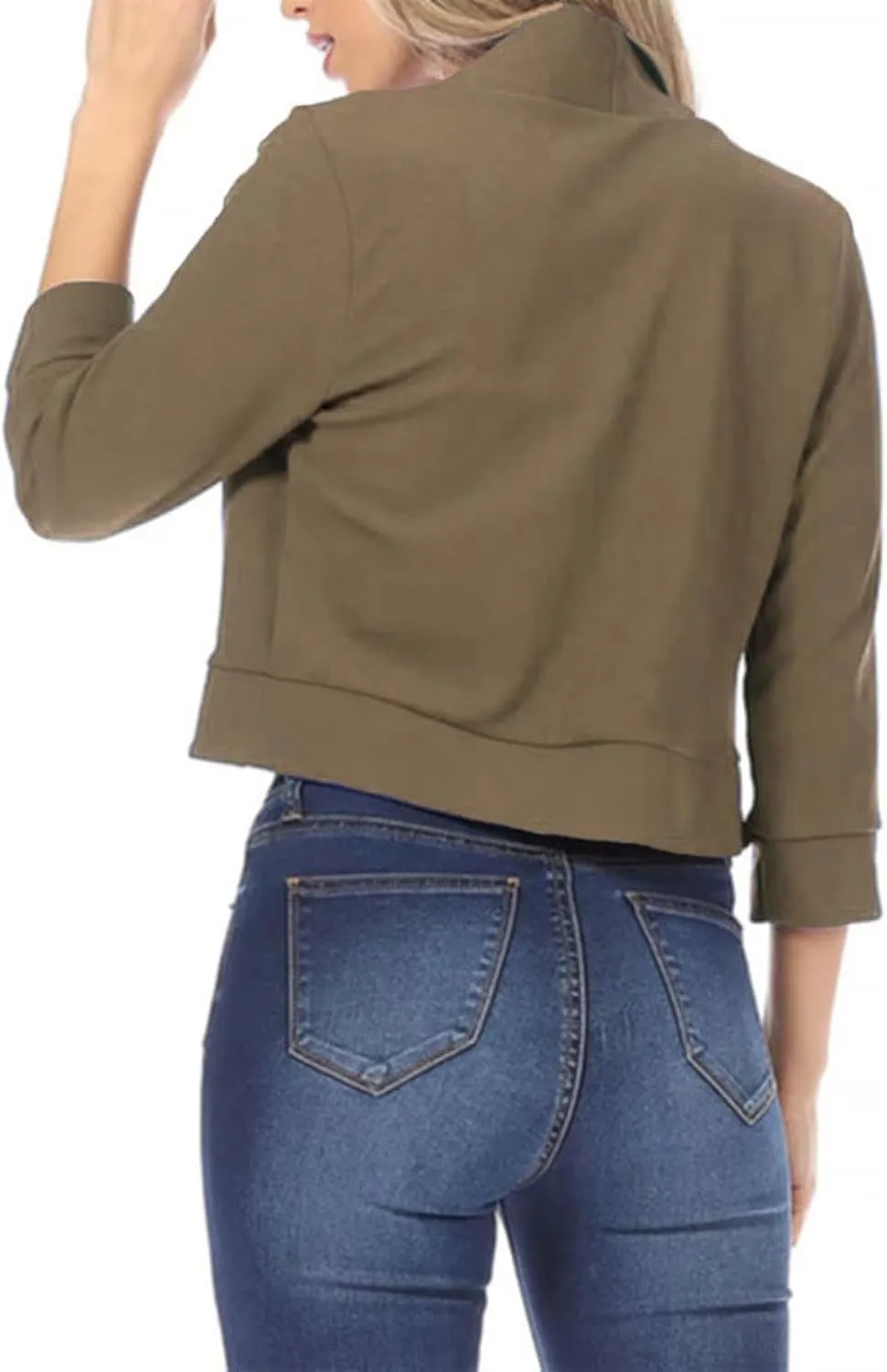 Cropped Blazer for Womens Open Front Work Office Cardigan Suit 3/4 Sleeve Solid Jacket Shrug Casual Business Blazers