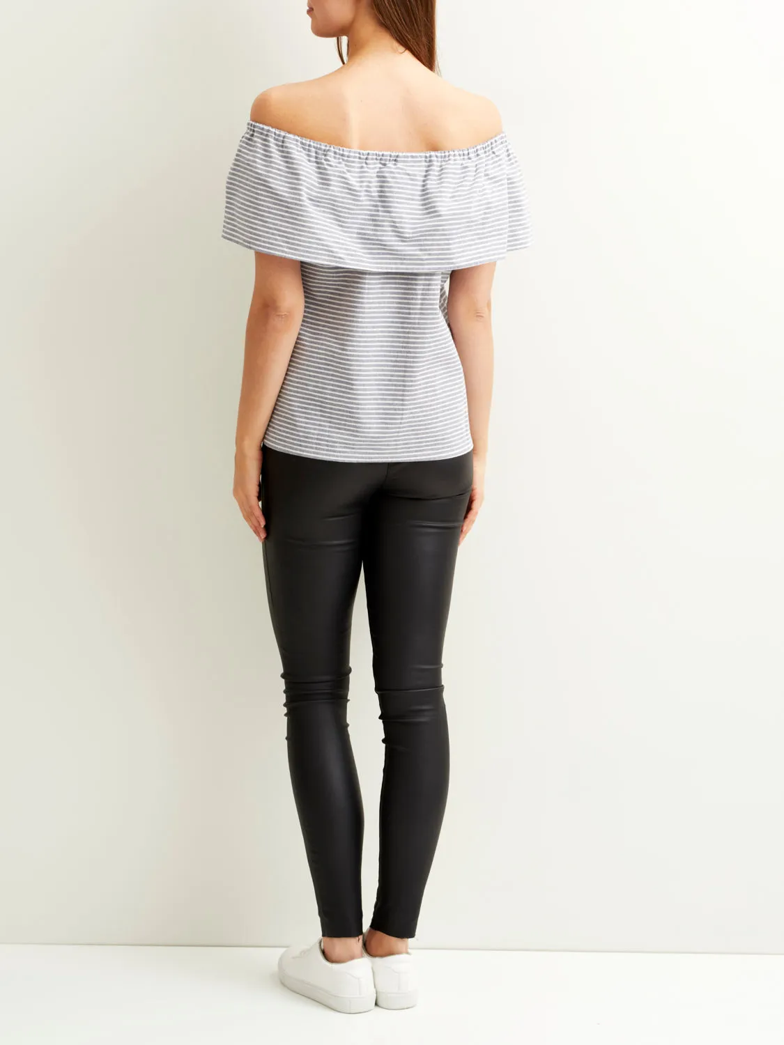 Delina Off-Shoulder Top - Grisaille Stripe