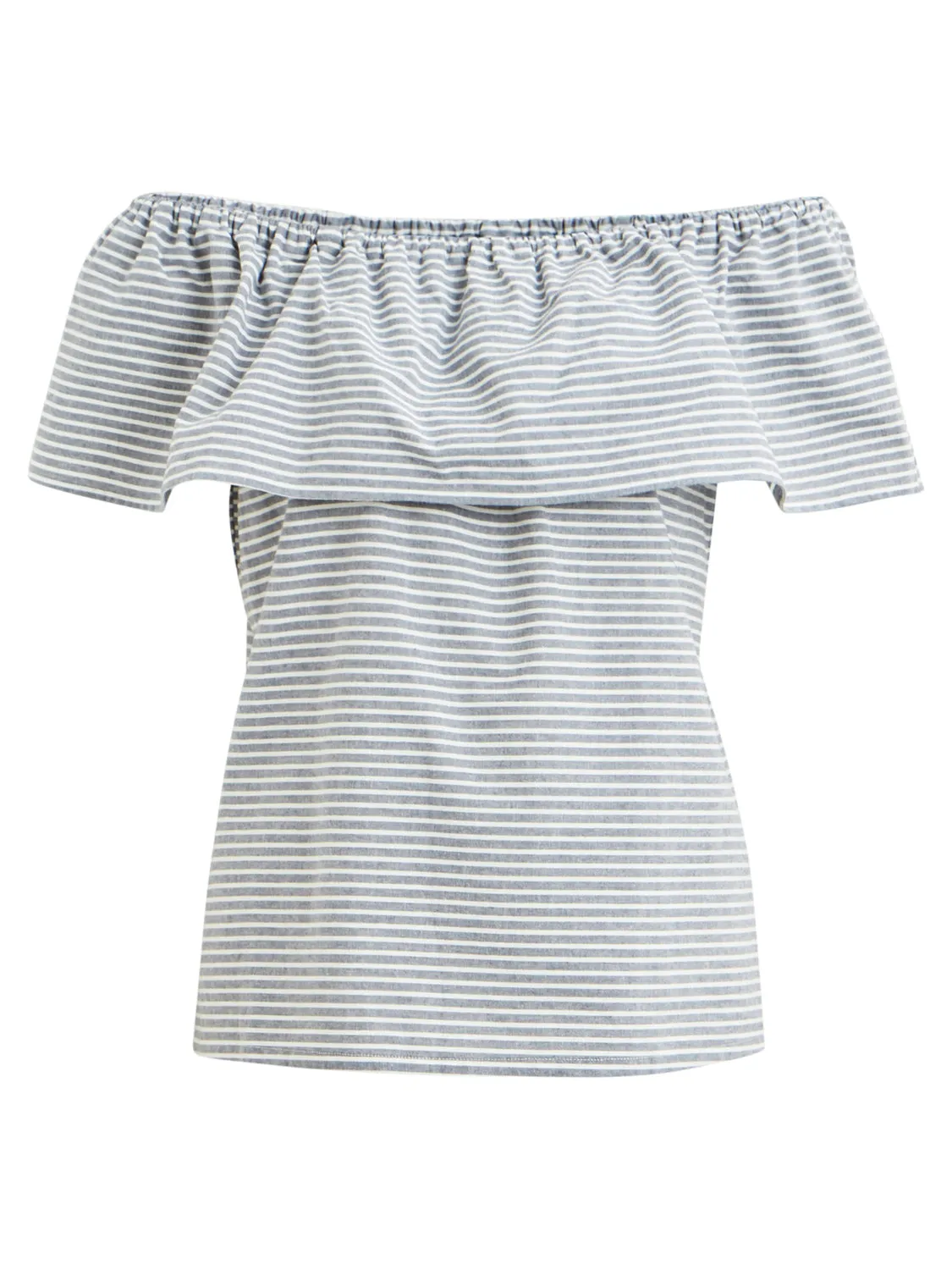 Delina Off-Shoulder Top - Grisaille Stripe