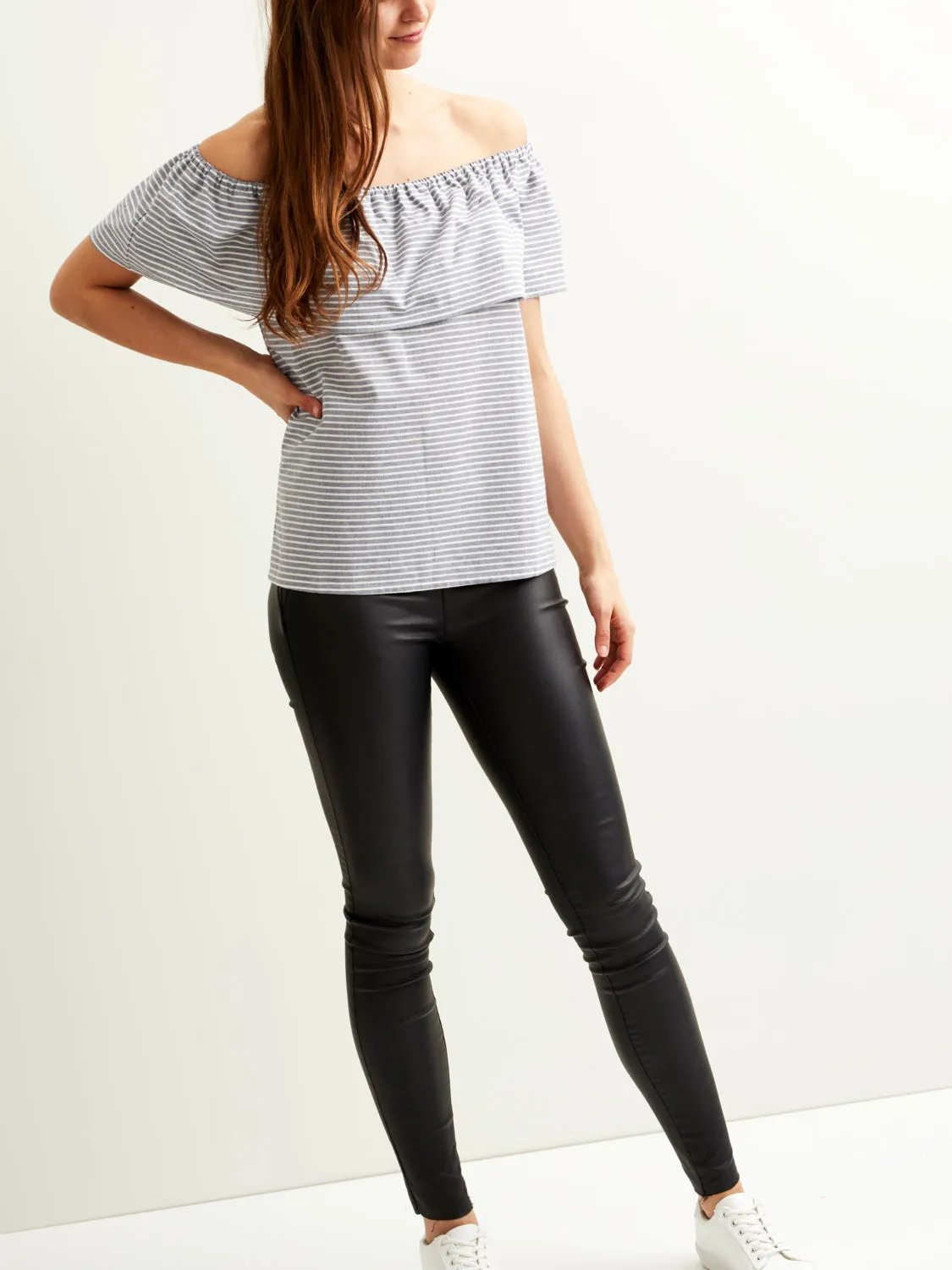 Delina Off-Shoulder Top - Grisaille Stripe