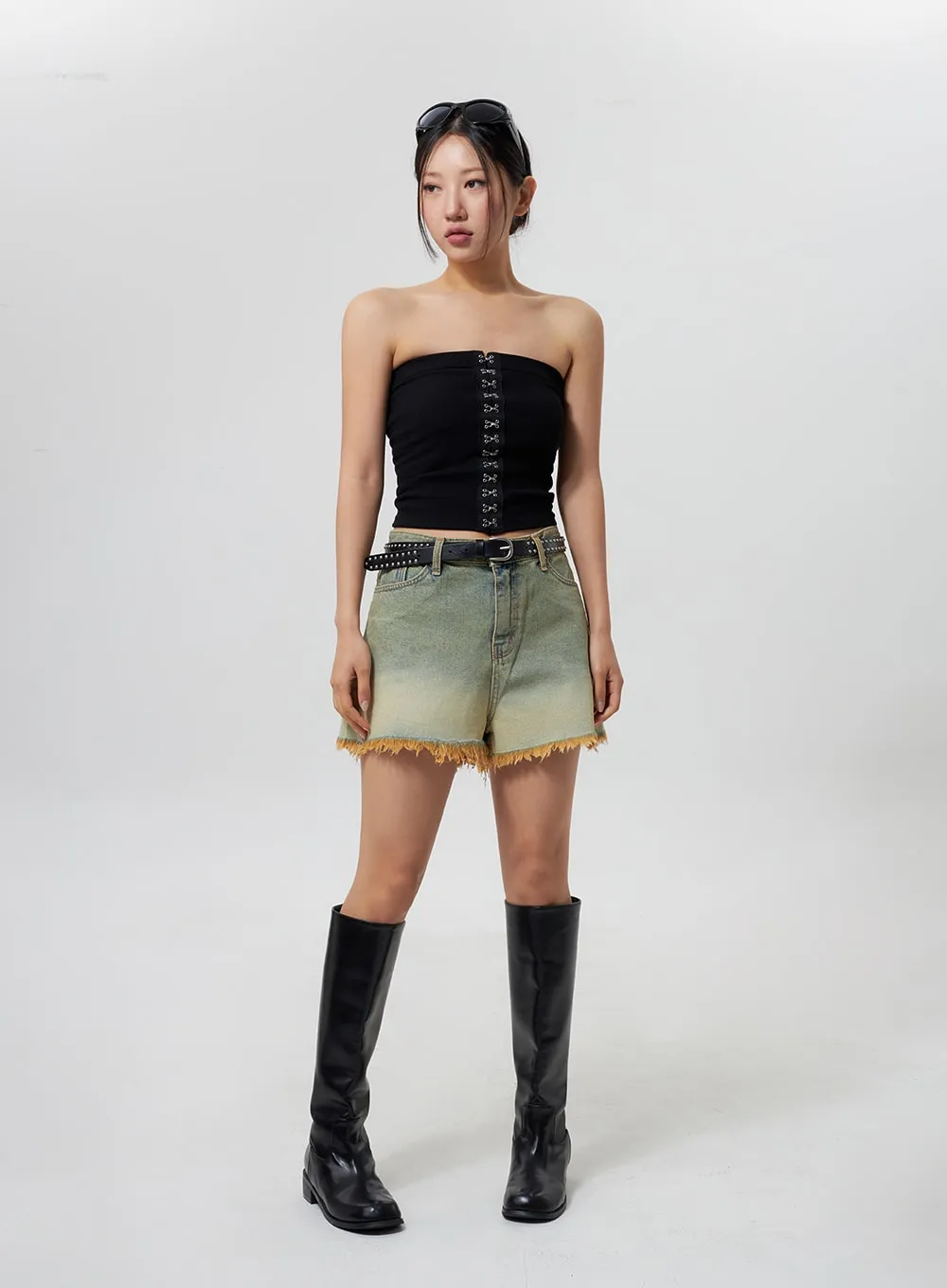 Denim Ripped Hem Shorts CY325