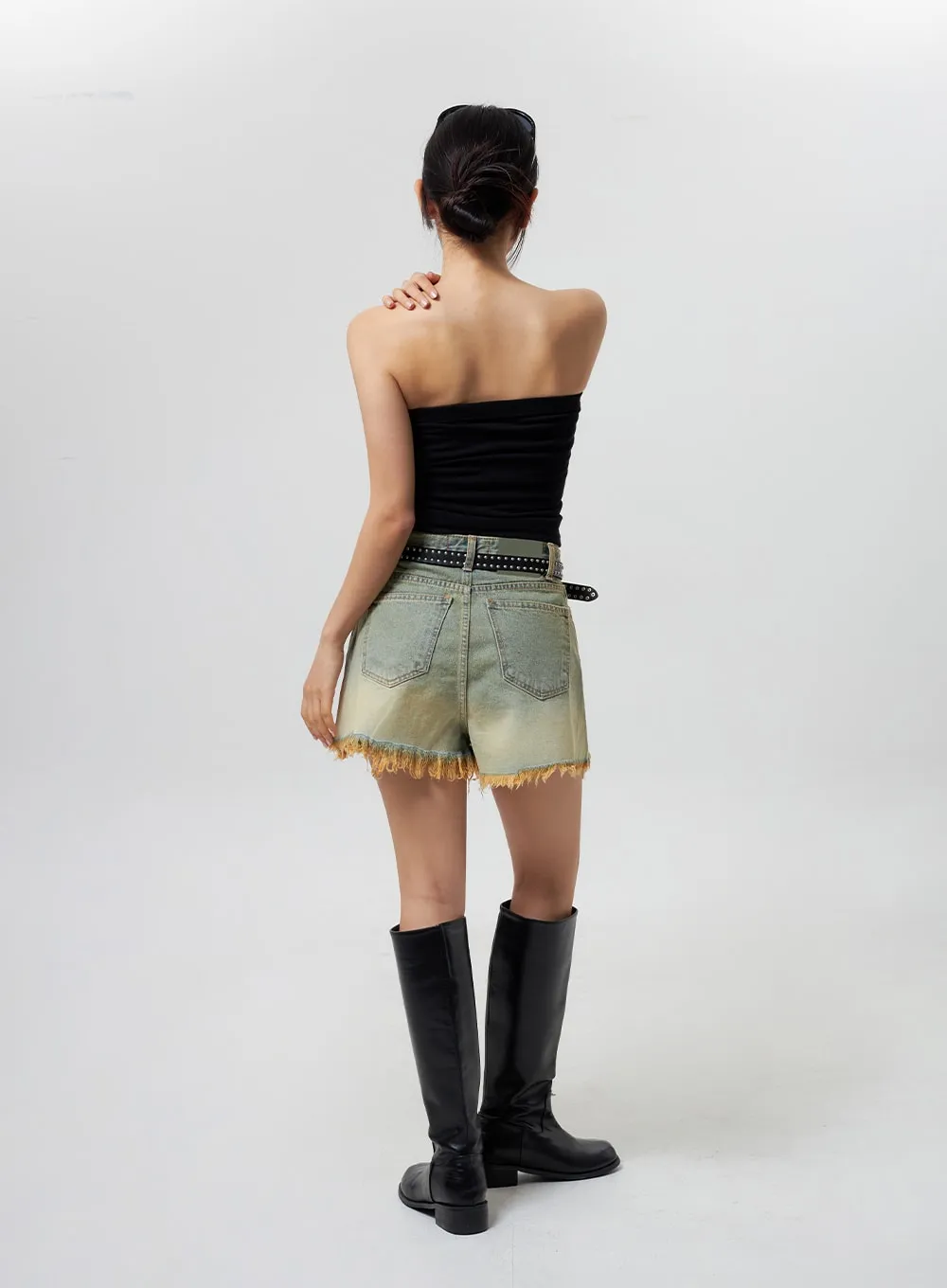 Denim Ripped Hem Shorts CY325