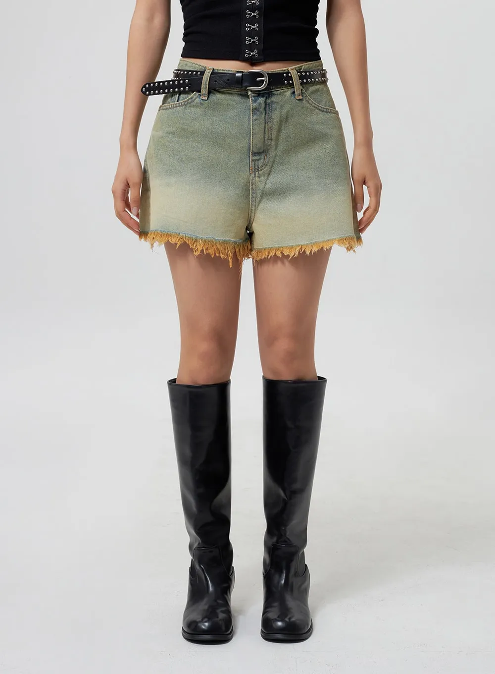 Denim Ripped Hem Shorts CY325