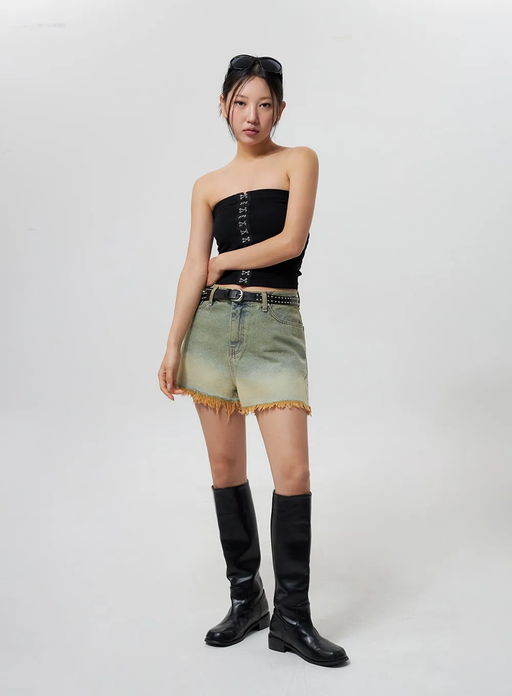 Denim Ripped Hem Shorts CY325