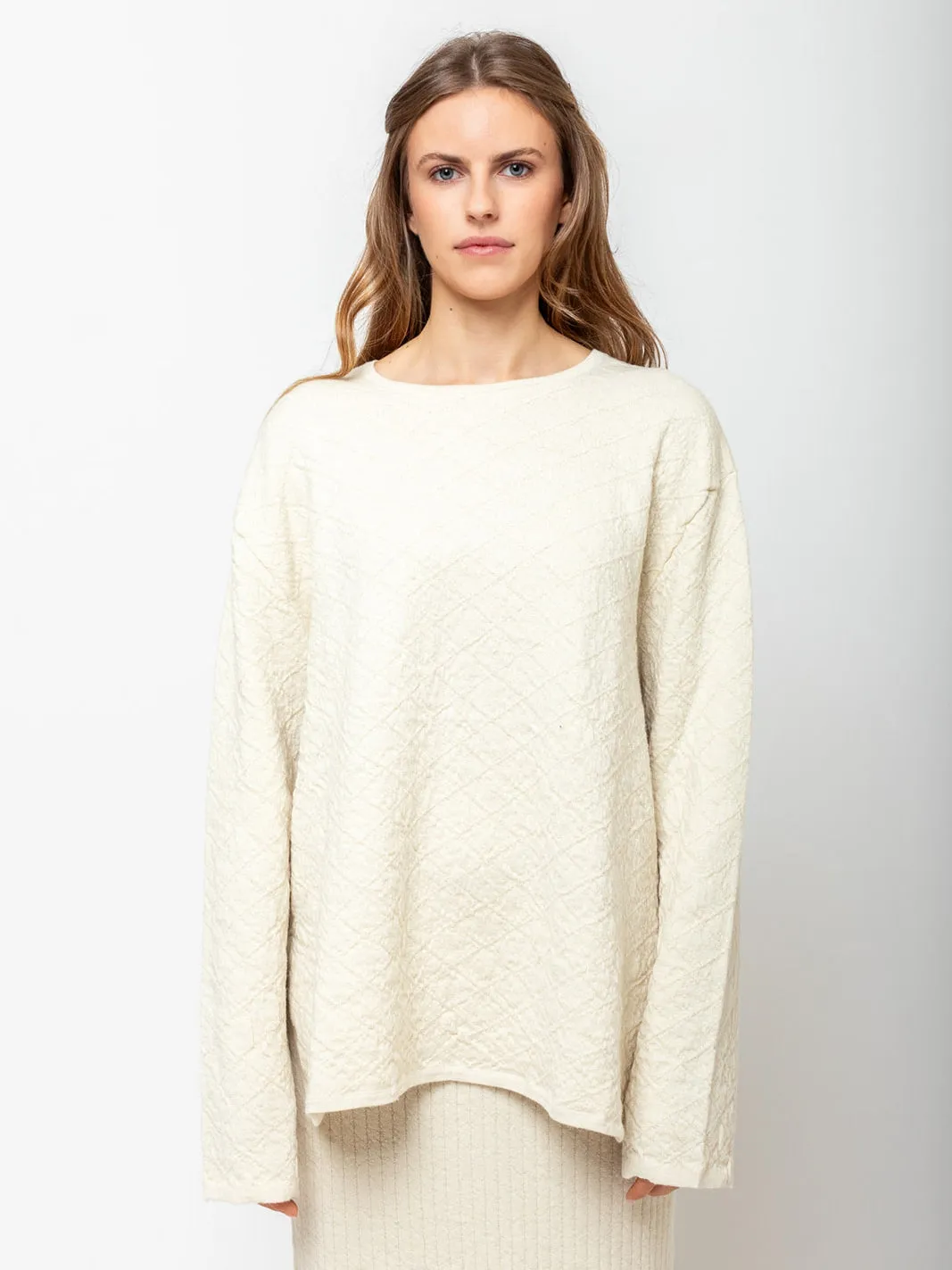 Diamond Quilt Pullover - Raw White
