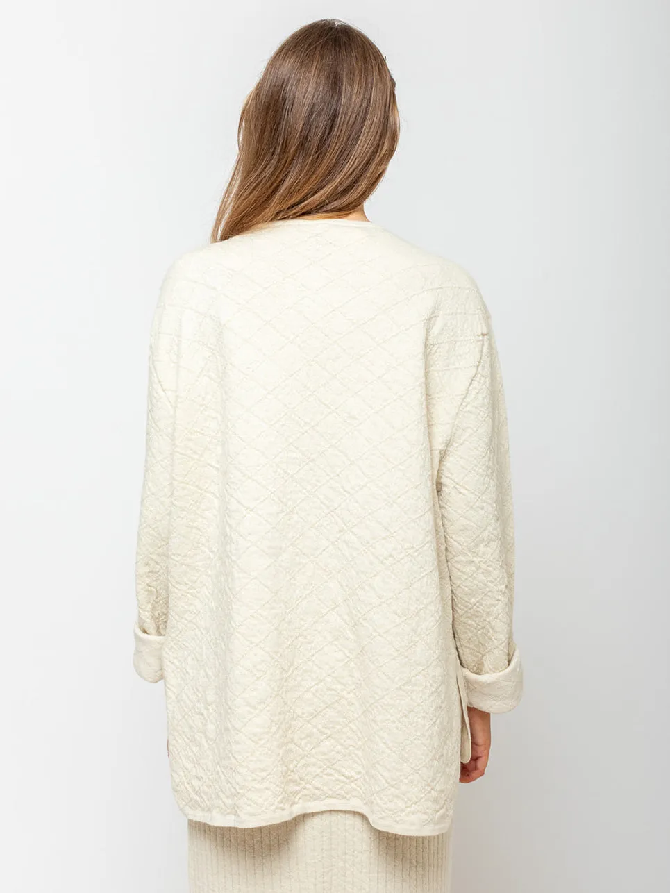 Diamond Quilt Pullover - Raw White