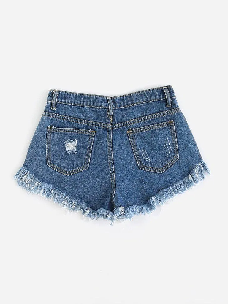 Distressed Fray Hem Denim Shorts